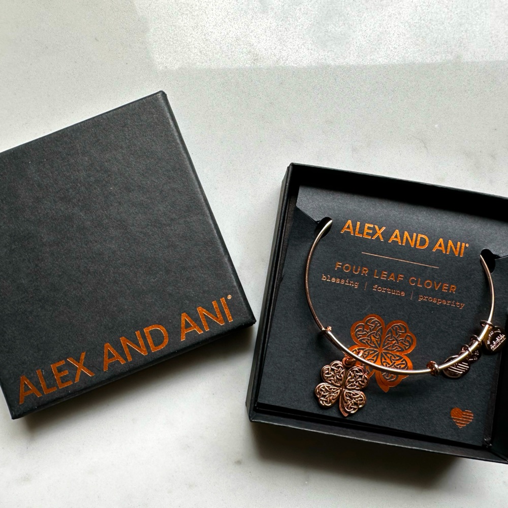 Alex and Ani Four Leaf Clover Charm Bangle Bracelet in Rose Gold